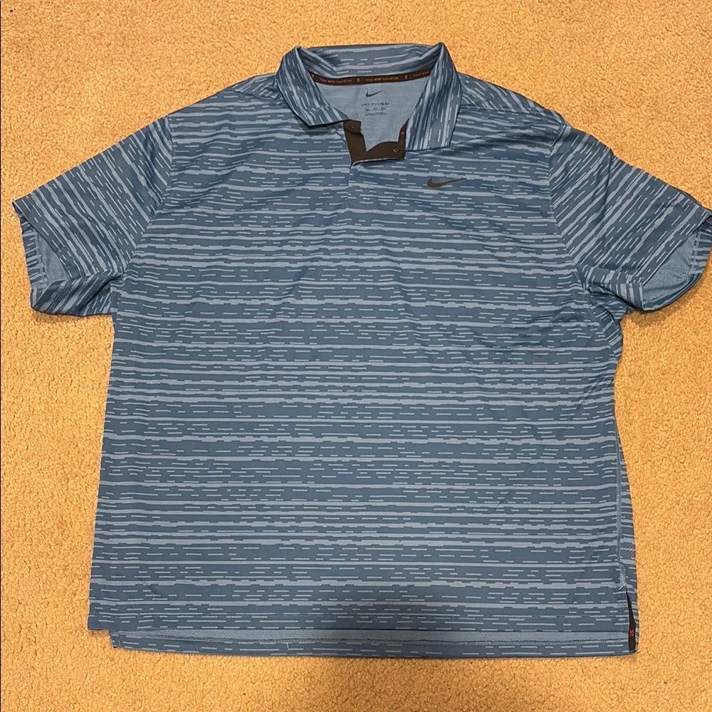 Nike Men's Blue Striped Performance Polo Shirt